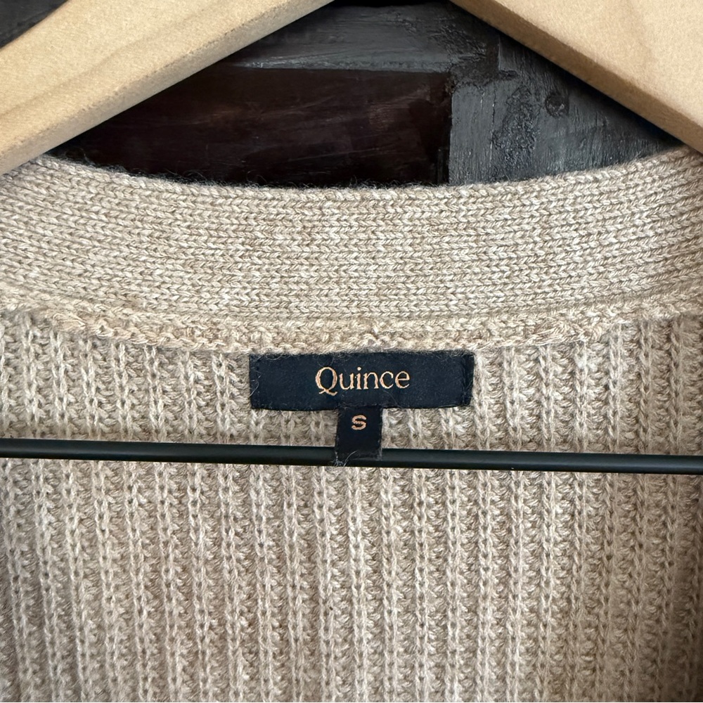 Quince Cashmere Blend Taupe V-Neck Button Cardigan Sweater - Picture 3 of 4